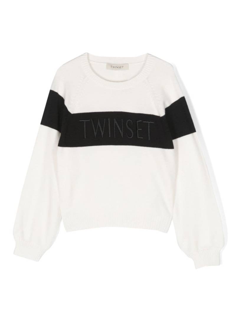 TWINSET Kids logo-print stripe-trim jumper - White von TWINSET Kids