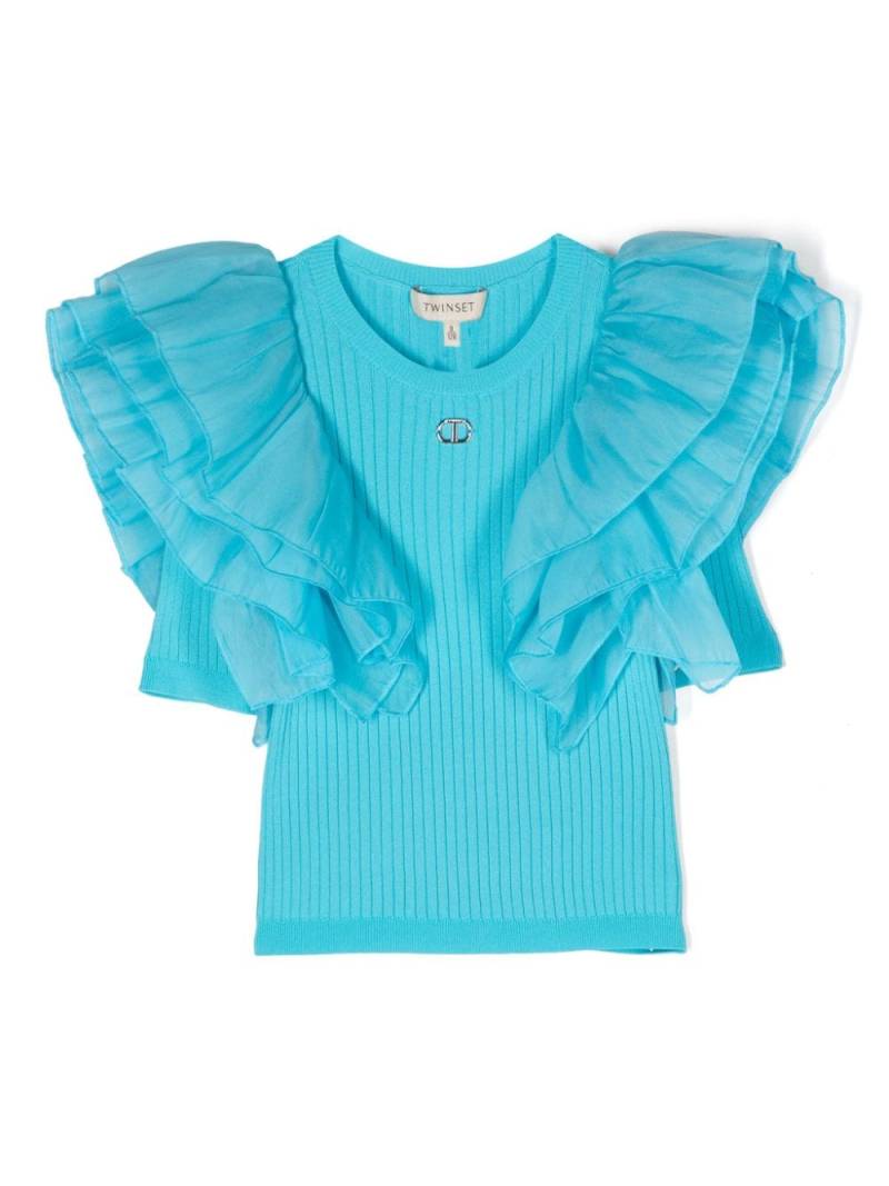 TWINSET Kids organza-sleeve knitted T-shirt - Blue von TWINSET Kids