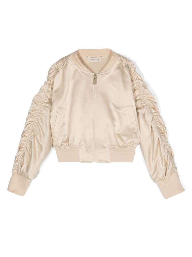 TWINSET Kids ruched-detail bomber jacket - Neutrals von TWINSET Kids