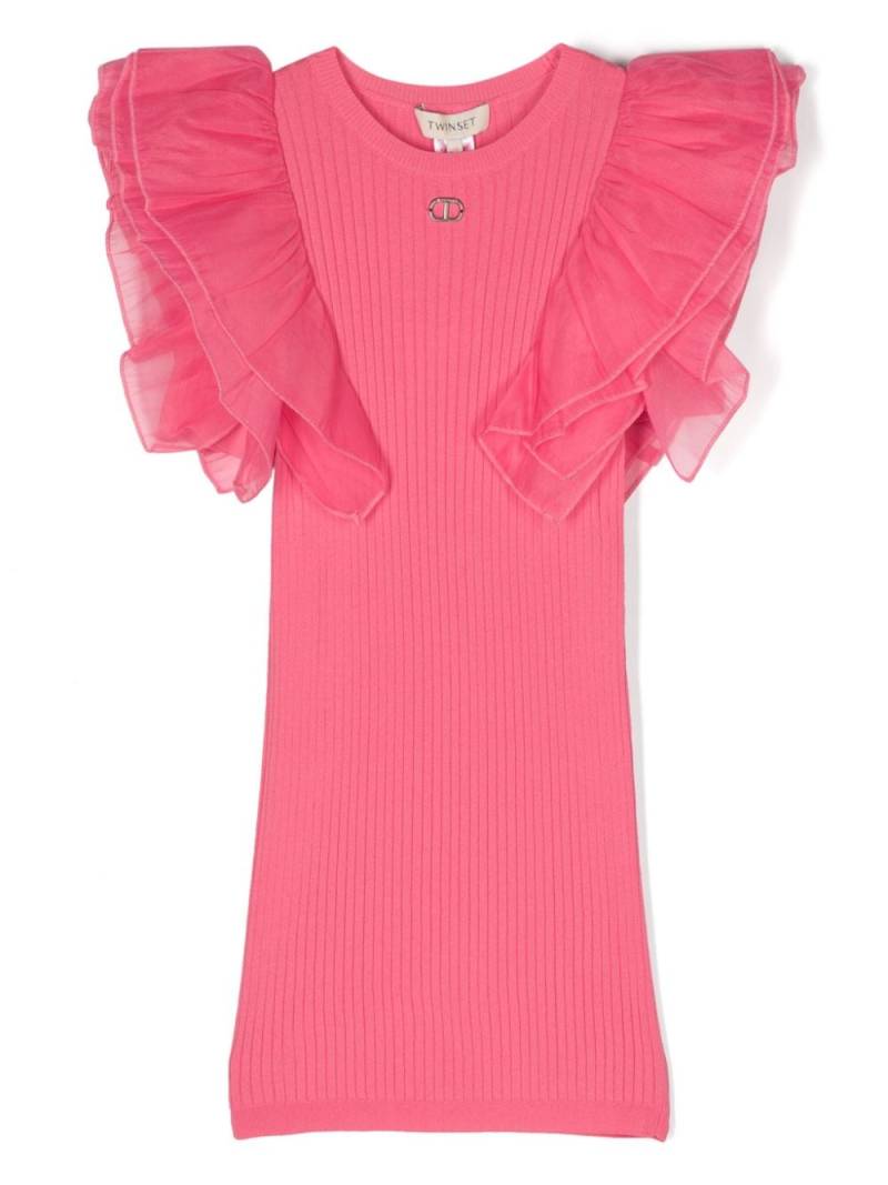 TWINSET Kids ruffled-detail logo-plaque dress - Pink von TWINSET Kids