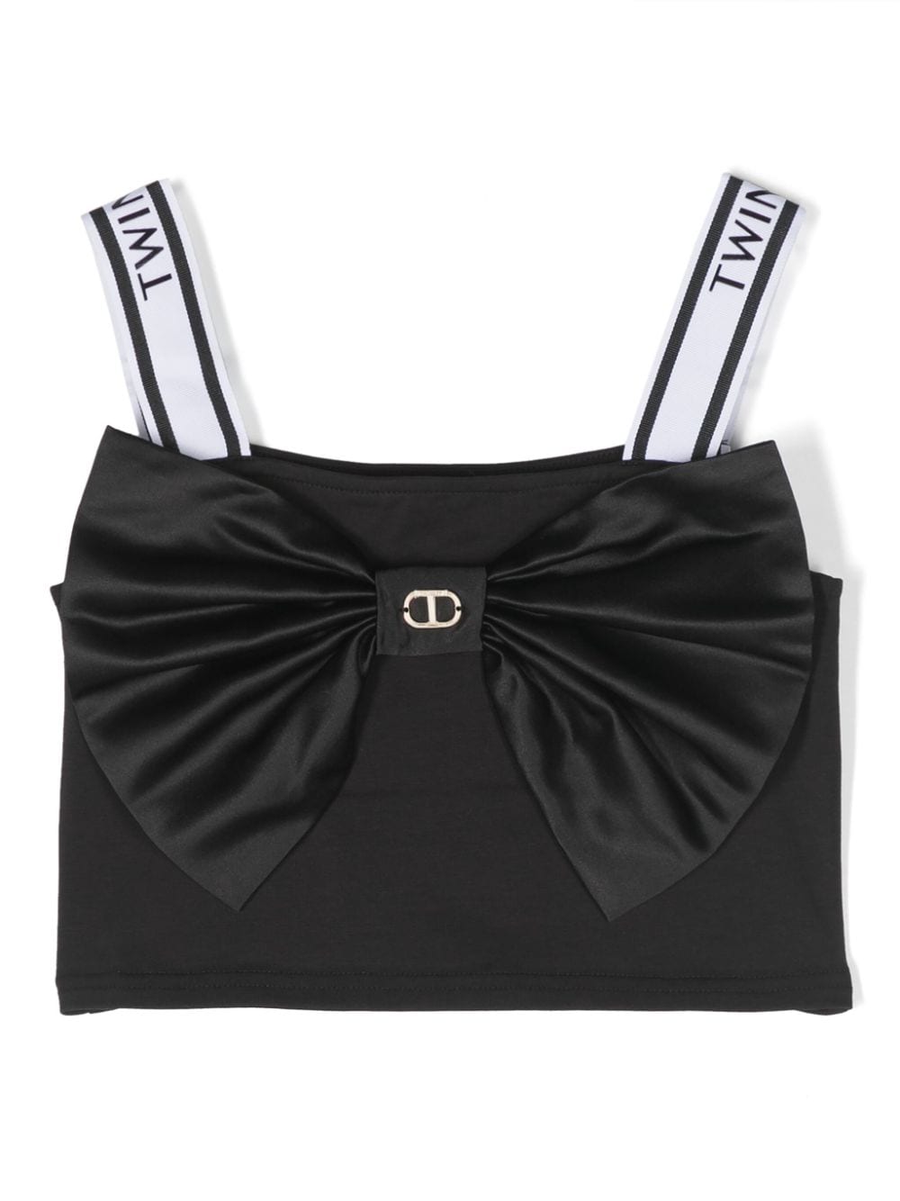 TWINSET Kids satin-bow logo-straps crop top - Black von TWINSET Kids