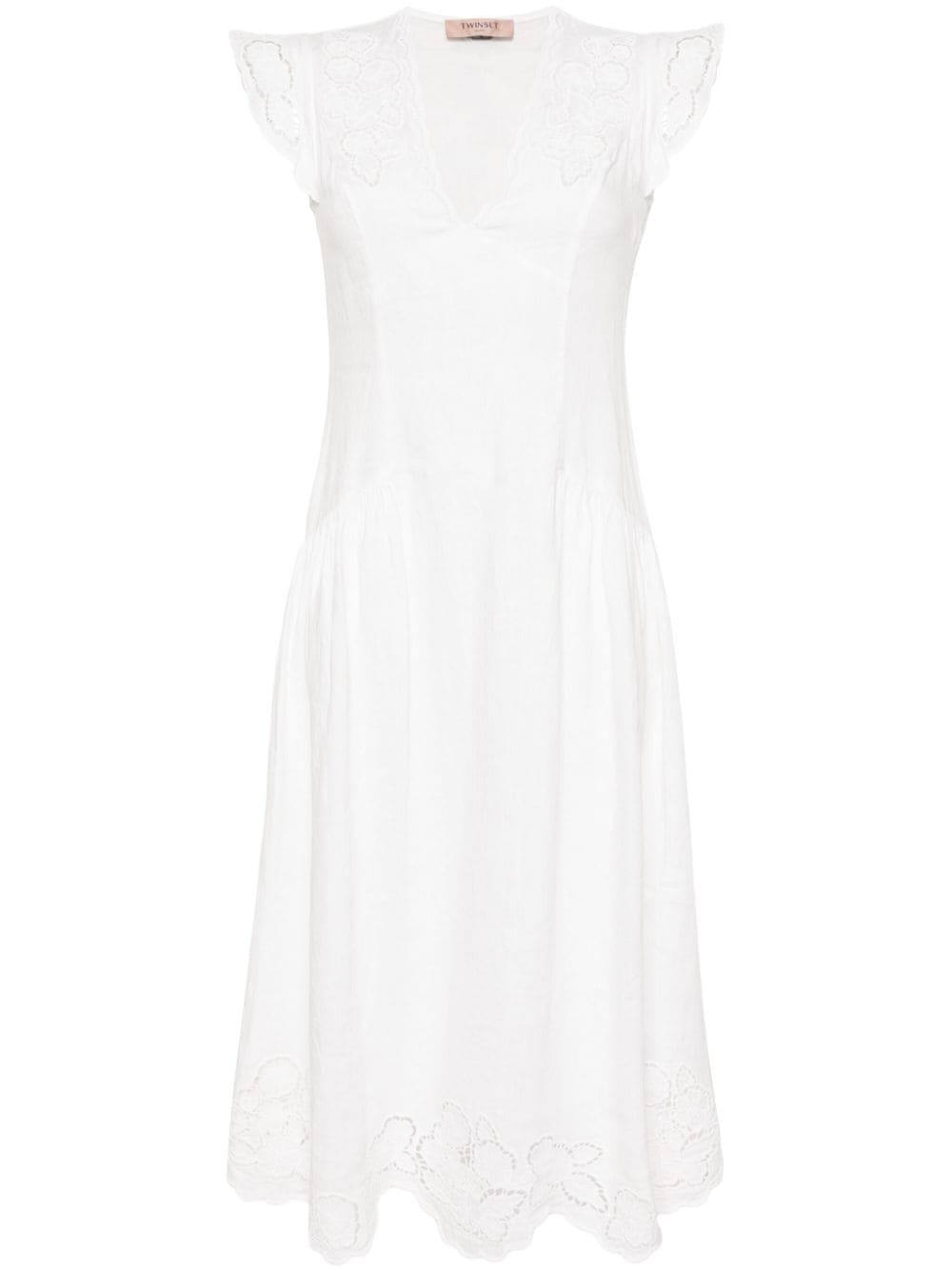 TWINSET Kleid linen midi dress - White von TWINSET