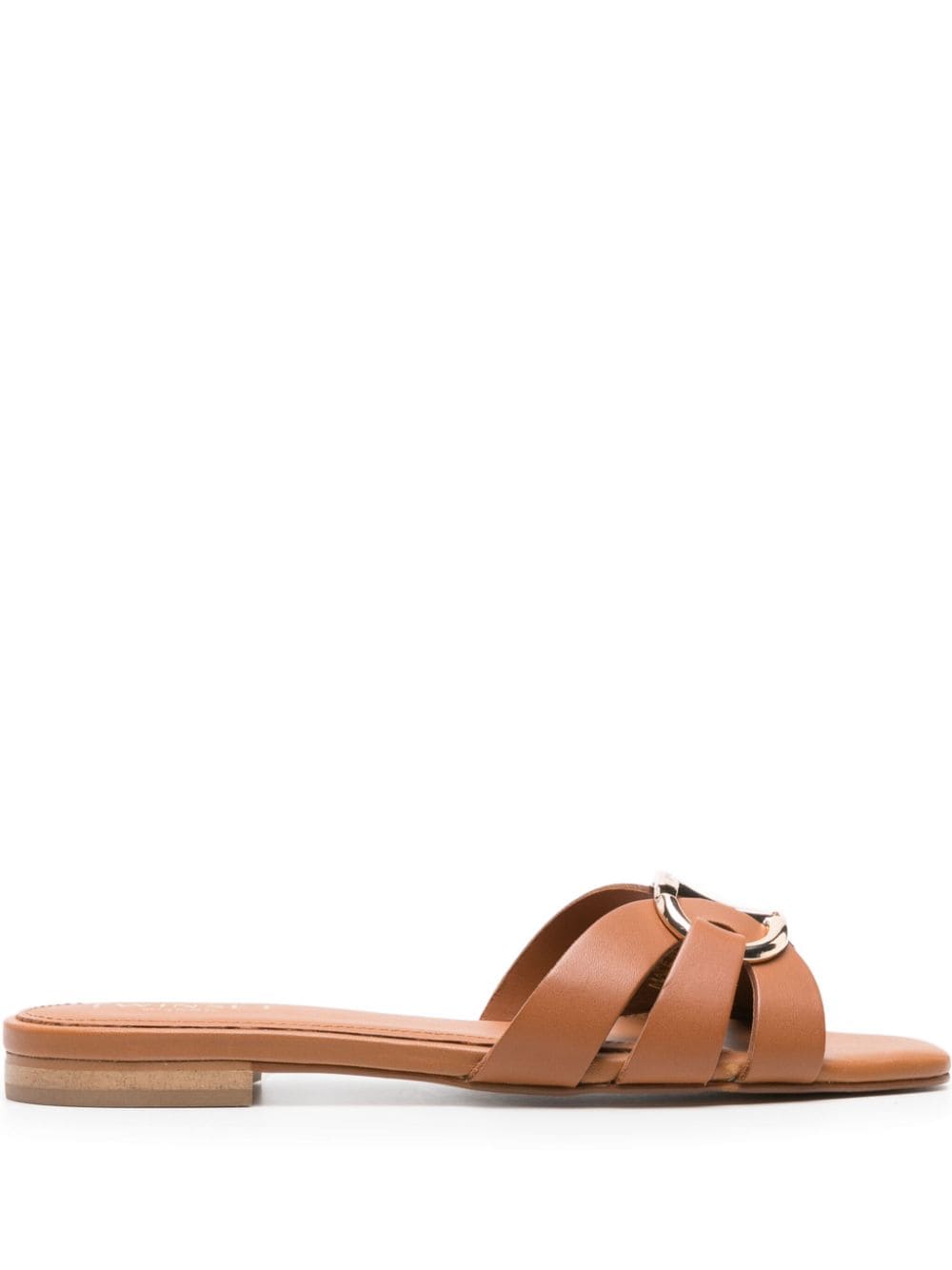 TWINSET Oval T-plaque leather slides - Brown von TWINSET