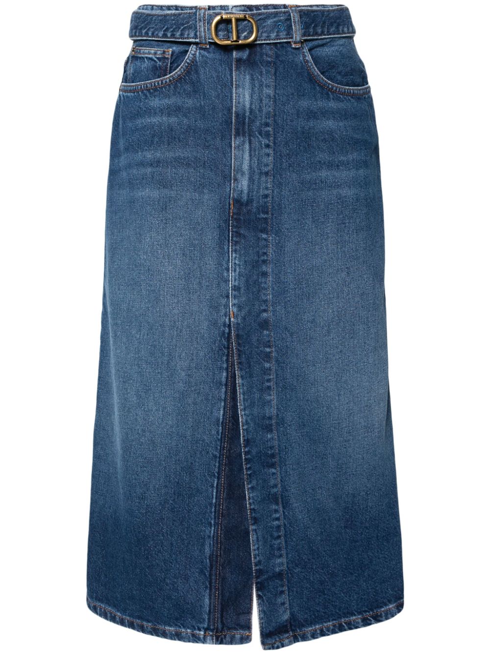 TWINSET belted midi denim skirt - Blue von TWINSET