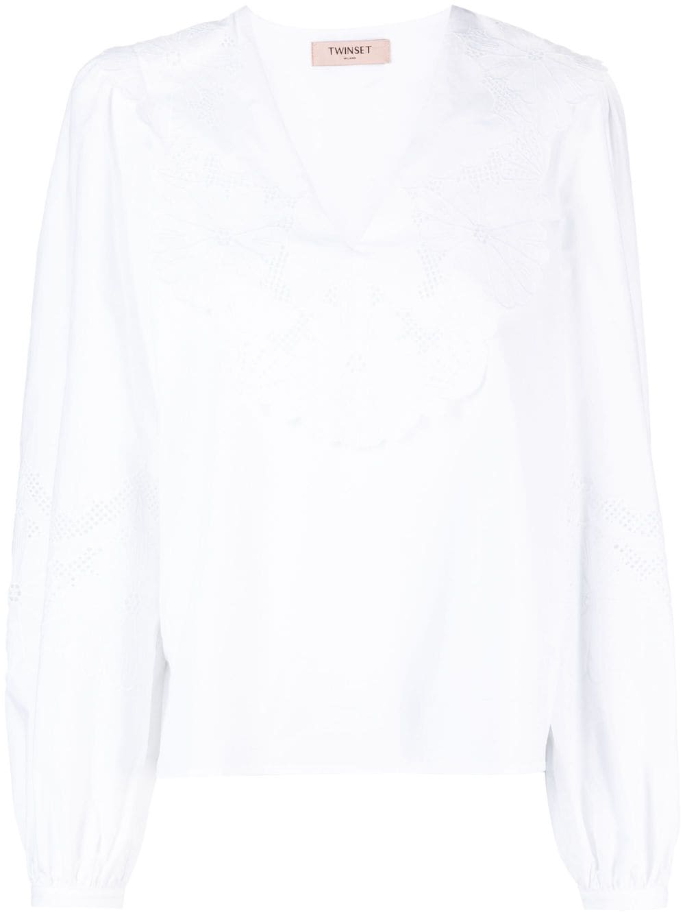TWINSET broderie anglaise-detailled cotton blouse - White von TWINSET