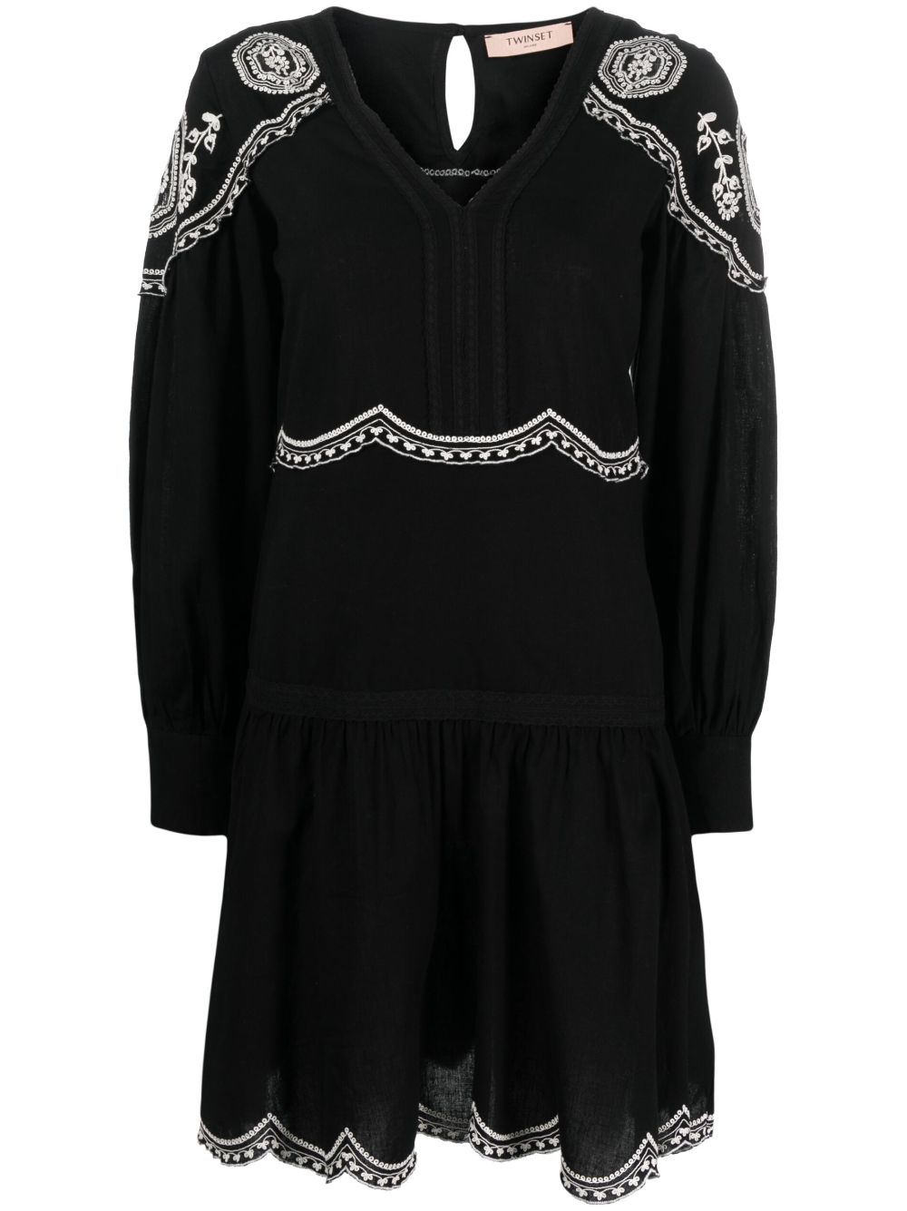 TWINSET embroidered long-sleeve short dress - Black von TWINSET