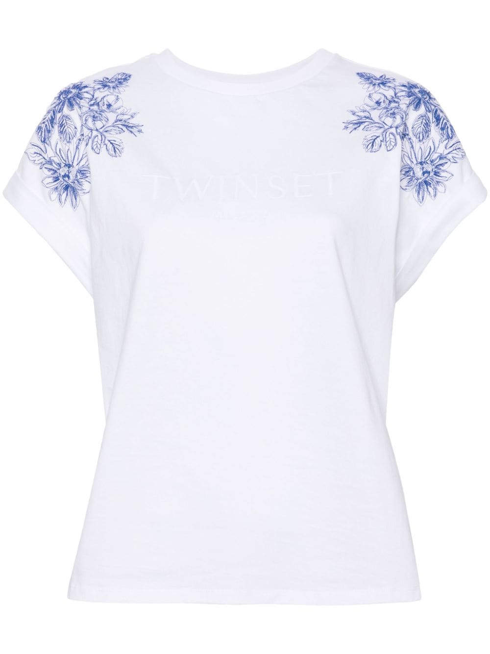 TWINSET floral-embroidered cotton T-shirt - White von TWINSET