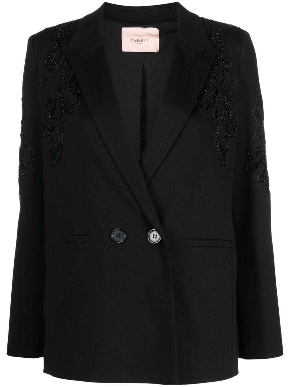 TWINSET floral-embroidered double-breasted blazer - Black von TWINSET