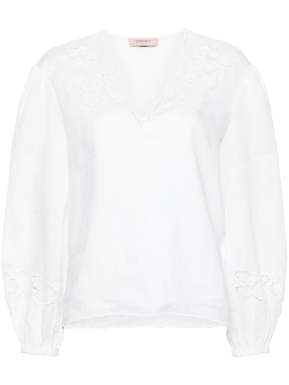 TWINSET floral-embroidered linen blouse - White von TWINSET