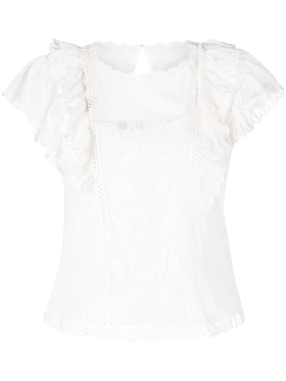 TWINSET floral-embroidered short-sleeved blouse - White von TWINSET
