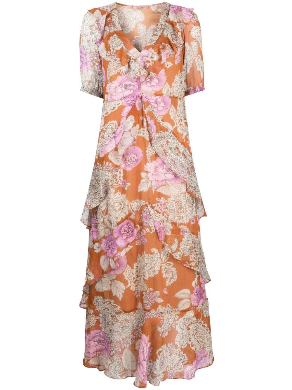 TWINSET floral-print ruffled maxi dress - Orange von TWINSET