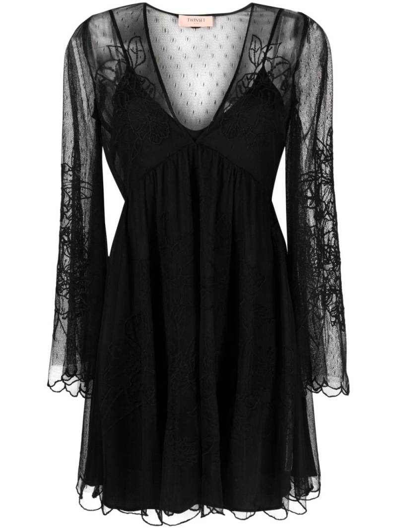 TWINSET layered lace flared dress - Black von TWINSET