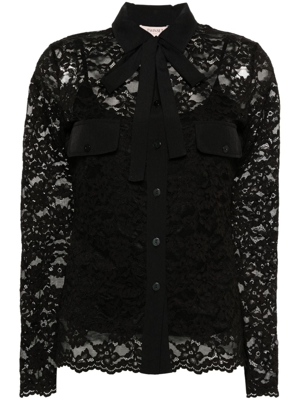 TWINSET logo-plaque floral-lace shirt - Black von TWINSET