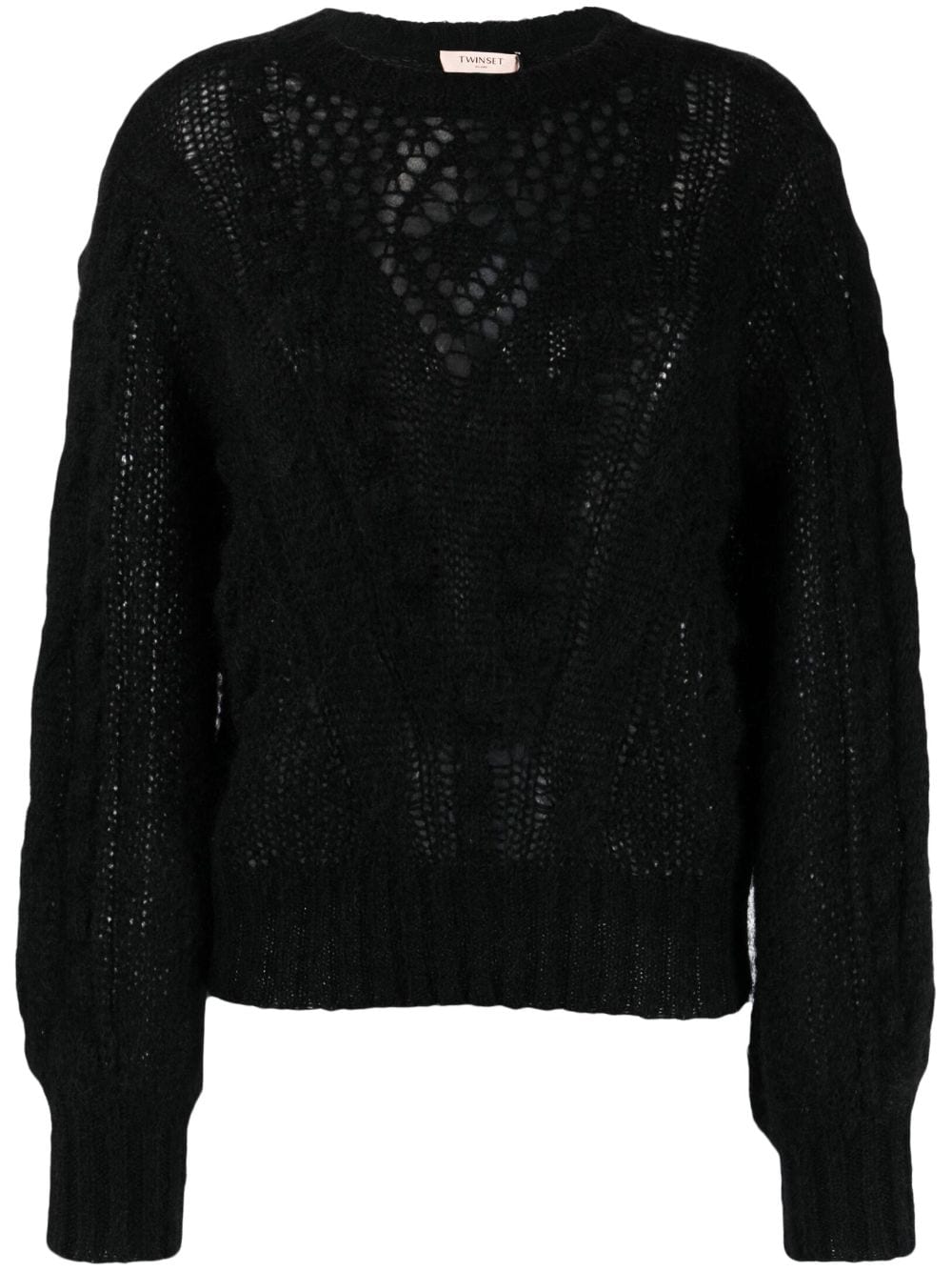 TWINSET open-knit round-neck jumper - Black von TWINSET