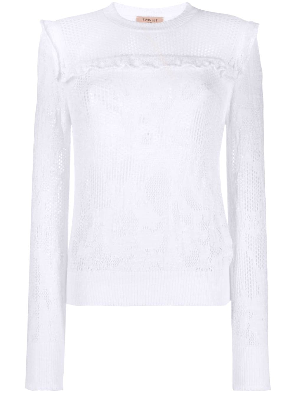 TWINSET ruffle-trim crochet open-knit jumper - White von TWINSET