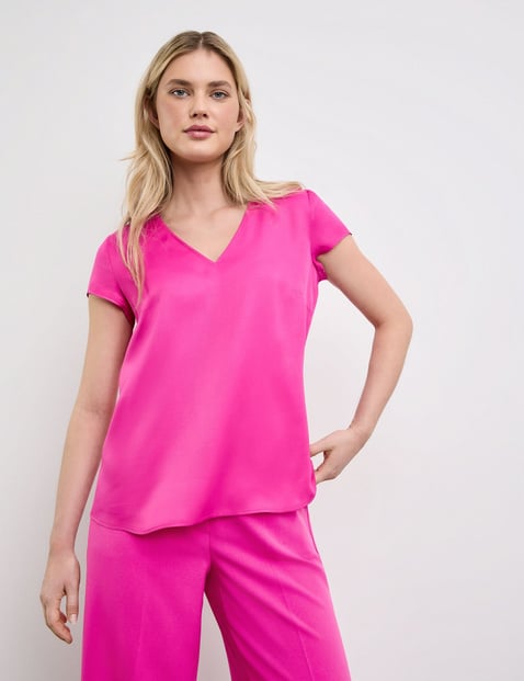 TAIFUN Damen Blusenshirt mit V-Ausschnitt 60cm Kurzarm Viskose Pink von Taifun