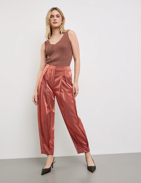 TAIFUN Damen Glänzende Hose Balloon Fit Viskose Braun von Taifun