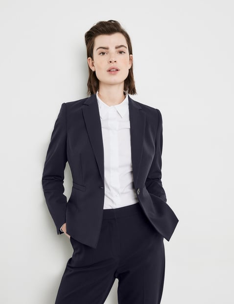 TAIFUN Damen Klassischer Blazer aus knitterarmer Qualität 60cm Langarm Revers Blau von Taifun