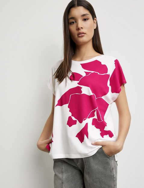TAIFUN Damen Legeres Shirt mit Print 60cm Kurzarm Rundhals Modal Pink von Taifun