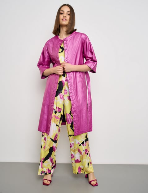 TAIFUN Damen Leichter Mantel mit Glanz-Effekt 105cm 3/4 Arm Ohne Kragen Polyamid Verdeckte Druckknopfleiste Pink von Taifun