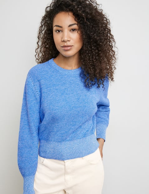 TAIFUN Damen Pullover aus Baumwoll-Rippstrick Langarm Rundhals Baumwolle Blau von Taifun