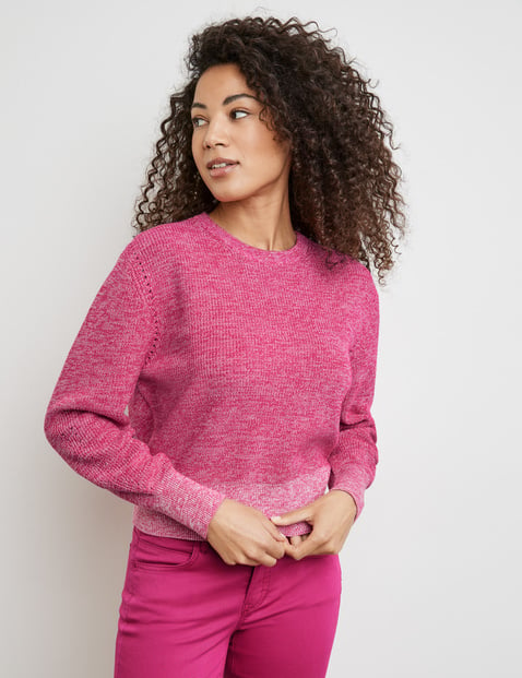 TAIFUN Damen Pullover aus Baumwoll-Rippstrick Langarm Rundhals Baumwolle Pink von Taifun