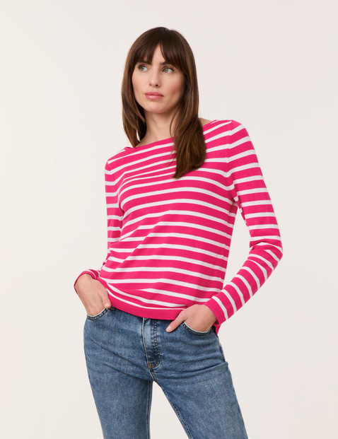TAIFUN Damen Ringel-Pullover mit Glitzer-Details Langarm Viskose, Pink von Taifun