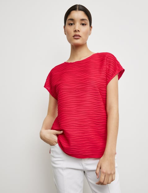 TAIFUN Damen Shirt aus Struktur-Jersey 62cm Kurzarm Rundhals Rot von Taifun