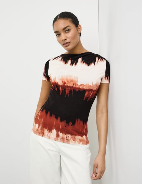 TAIFUN Damen Shirt mit abstraktem Print 62cm Kurzarm Rundhals Viskose Braun gemustert von Taifun