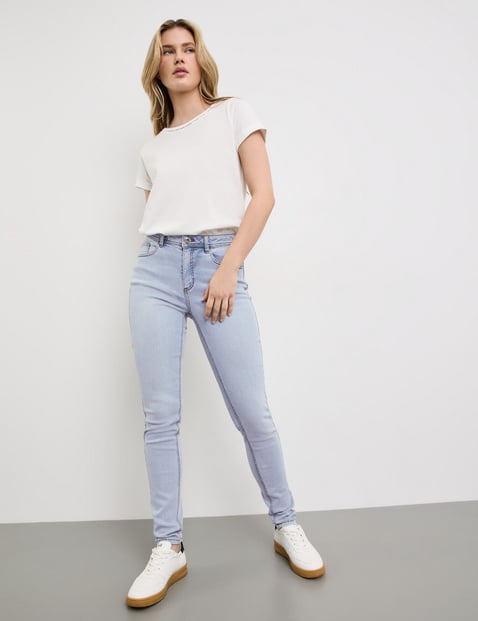 TAIFUN Damen Skinny Jeans mit Saumschlitzen an der Innennaht Baumwolle Blau von Taifun