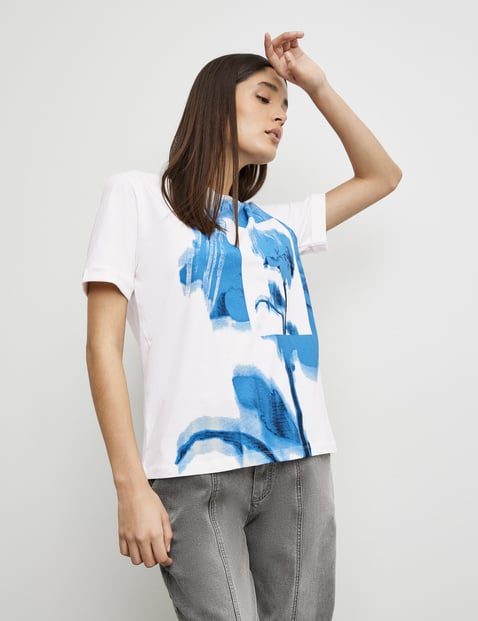 TAIFUN Damen T-Shirt aus Baumwolle 64cm Kurzarm Rundhals Blau von Taifun