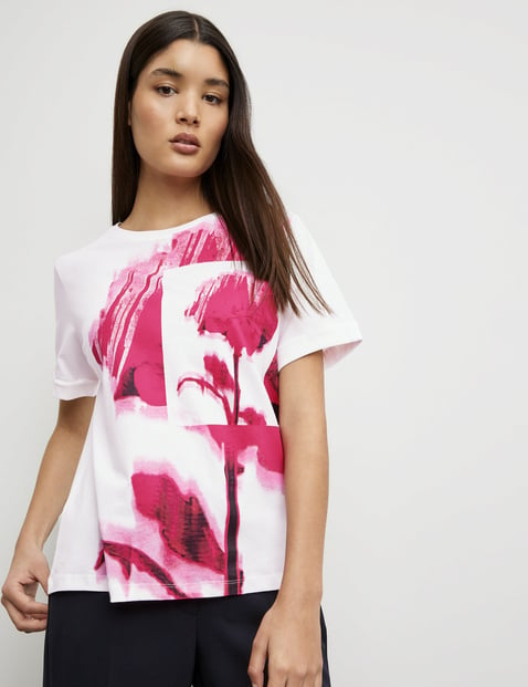 TAIFUN Damen T-Shirt aus Baumwolle 64cm Kurzarm Rundhals Pink von Taifun