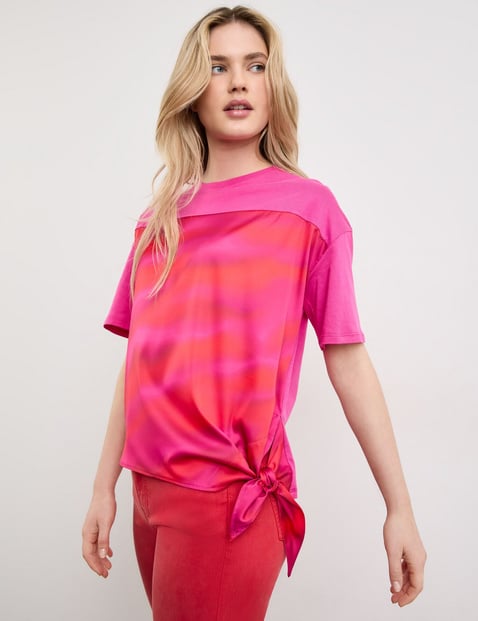 TAIFUN Damen T-Shirt mit Knoten-Detail 58cm Kurzarm Rundhals Baumwolle Pink gemustert von Taifun