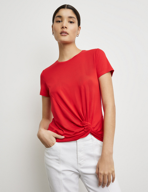 TAIFUN Damen T-Shirt mit Raff-Detail 60cm Kurzarm Rundhals Rot von Taifun