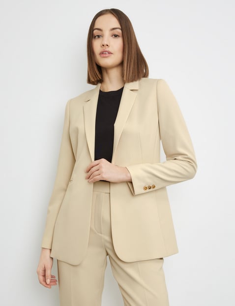 TAIFUN Damen Taillierter Blazer aus feiner Stretch-Qualität 70cm Langarm Revers Beige von Taifun