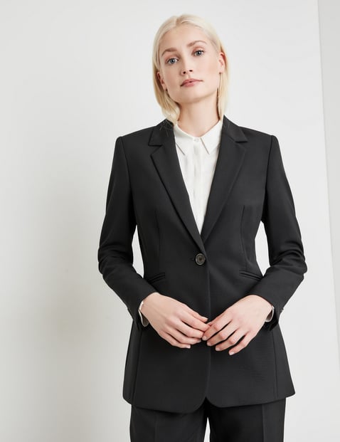 TAIFUN Damen Taillierter Blazer aus feiner Stretch-Qualität 70cm Langarm Revers Schwarz von Taifun