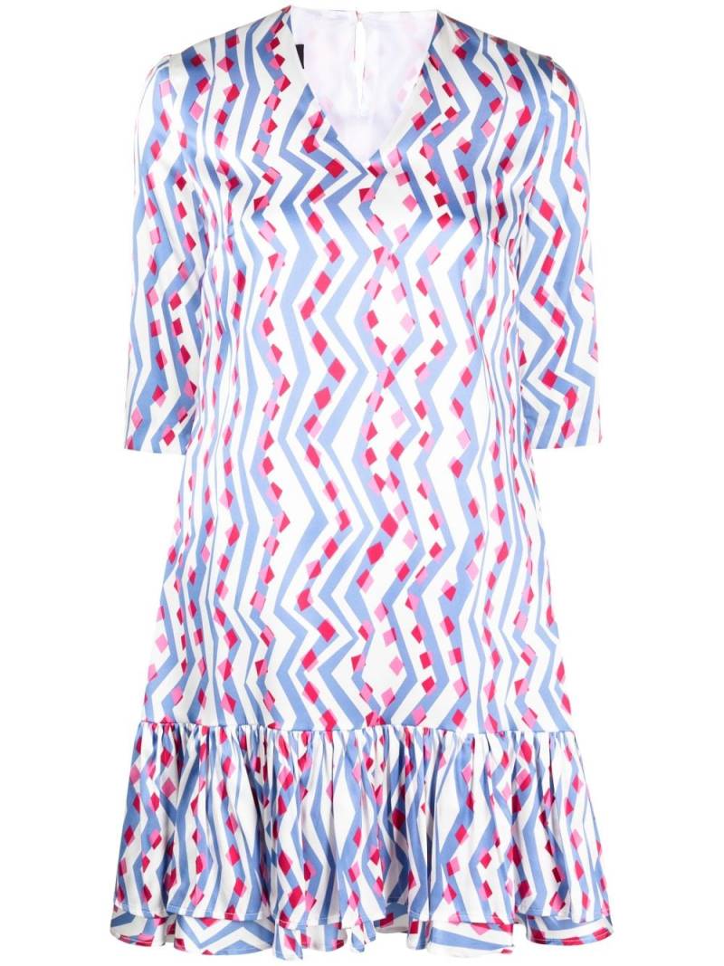 Talbot Runhof Fogoso4 zig-zag print ruffled dress - White von Talbot Runhof