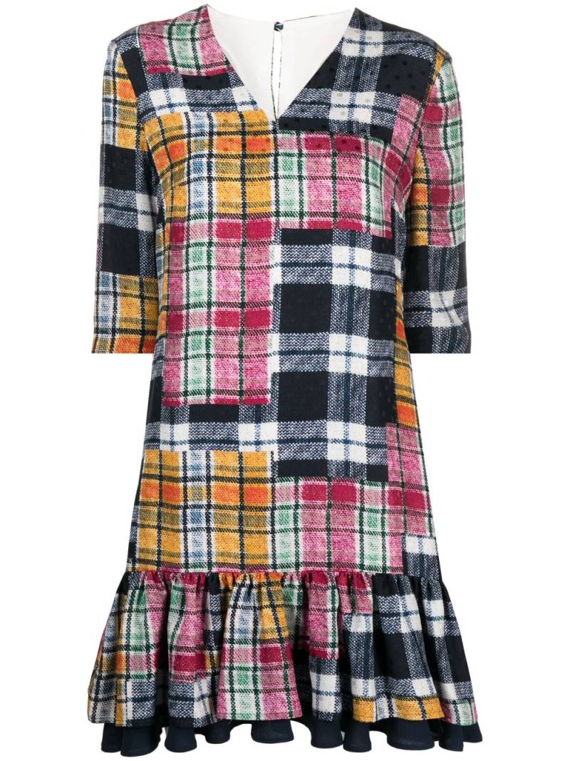 Talbot Runhof tartan-pattern ruffled mini dress - Blue von Talbot Runhof