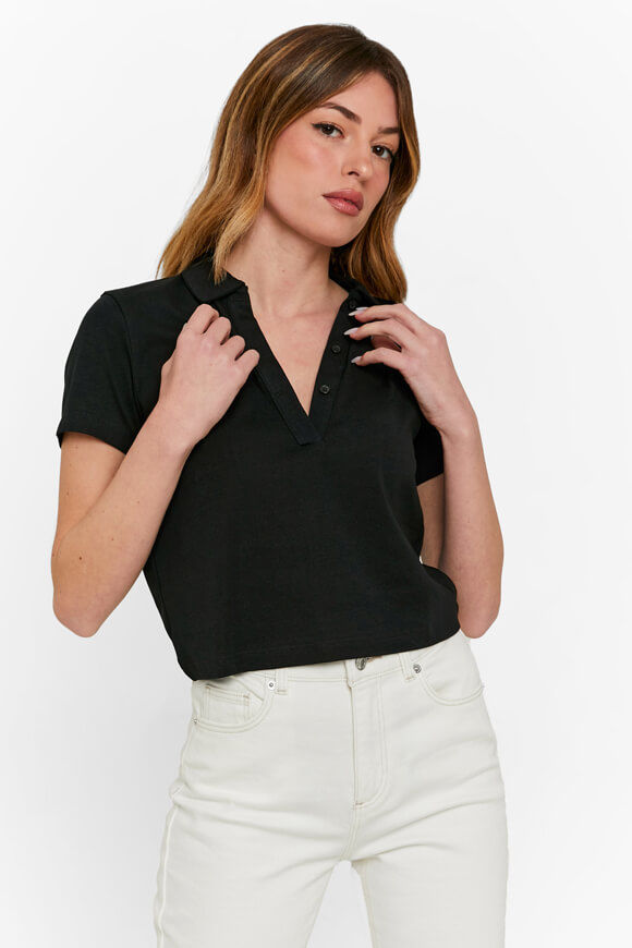 Tally Weijl Crop Poloshirt | Black | Damen  | L von Tally Weijl