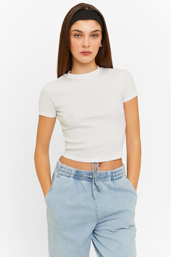 Tally Weijl Geripptes Crop T-Shirt | Weiss | Damen  | L von Tally Weijl