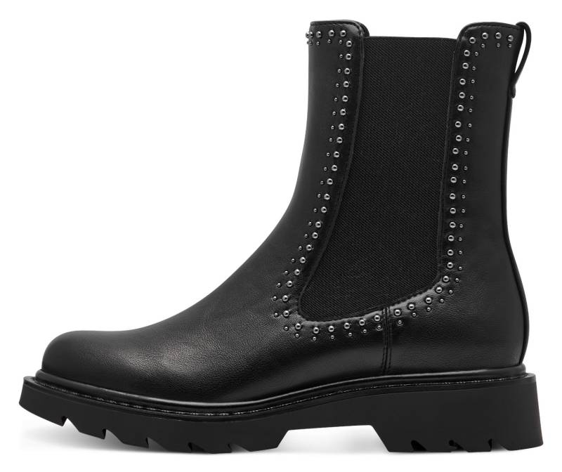 Tamaris Chelseaboots, Blockabsatz, Stiefelette, Bikerboots mit glänzenden Nieten besetzt von Tamaris