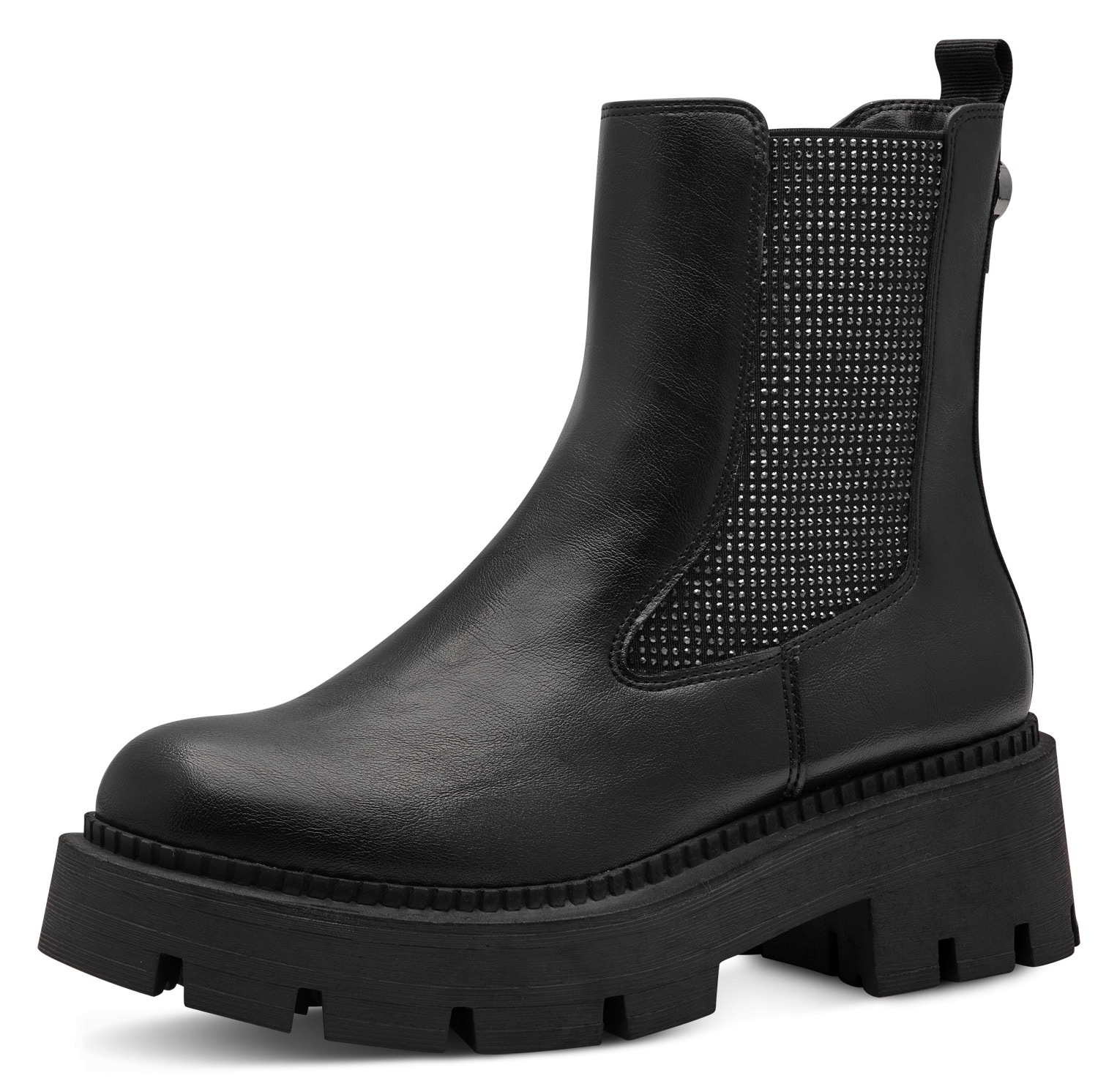 Tamaris Chelseaboots, Blockabsatz, Stiefelette mit funkelnden Strasssteinen besetzt von Tamaris