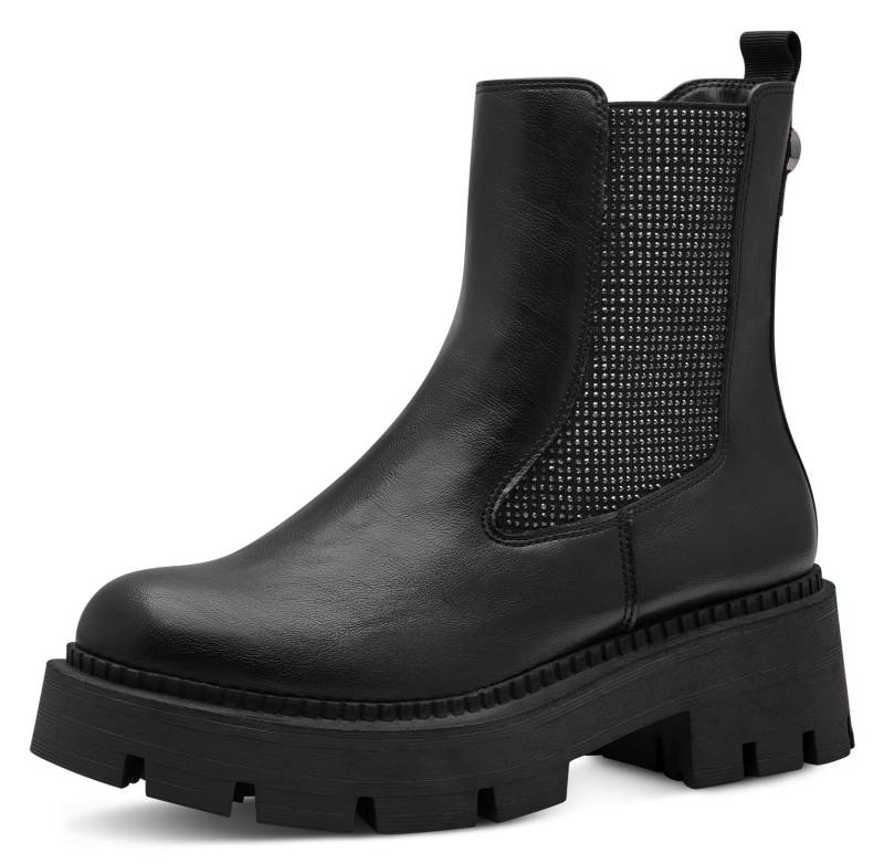Tamaris Chelseaboots, Blockabsatz, Stiefelette mit funkelnden Strasssteinen besetzt von Tamaris