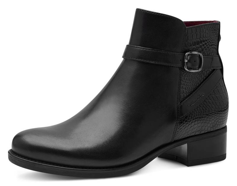 Tamaris Stiefelette, Blockabsatz, Businessschuh, Boots mit Zierschnalle und Logoprägung von Tamaris