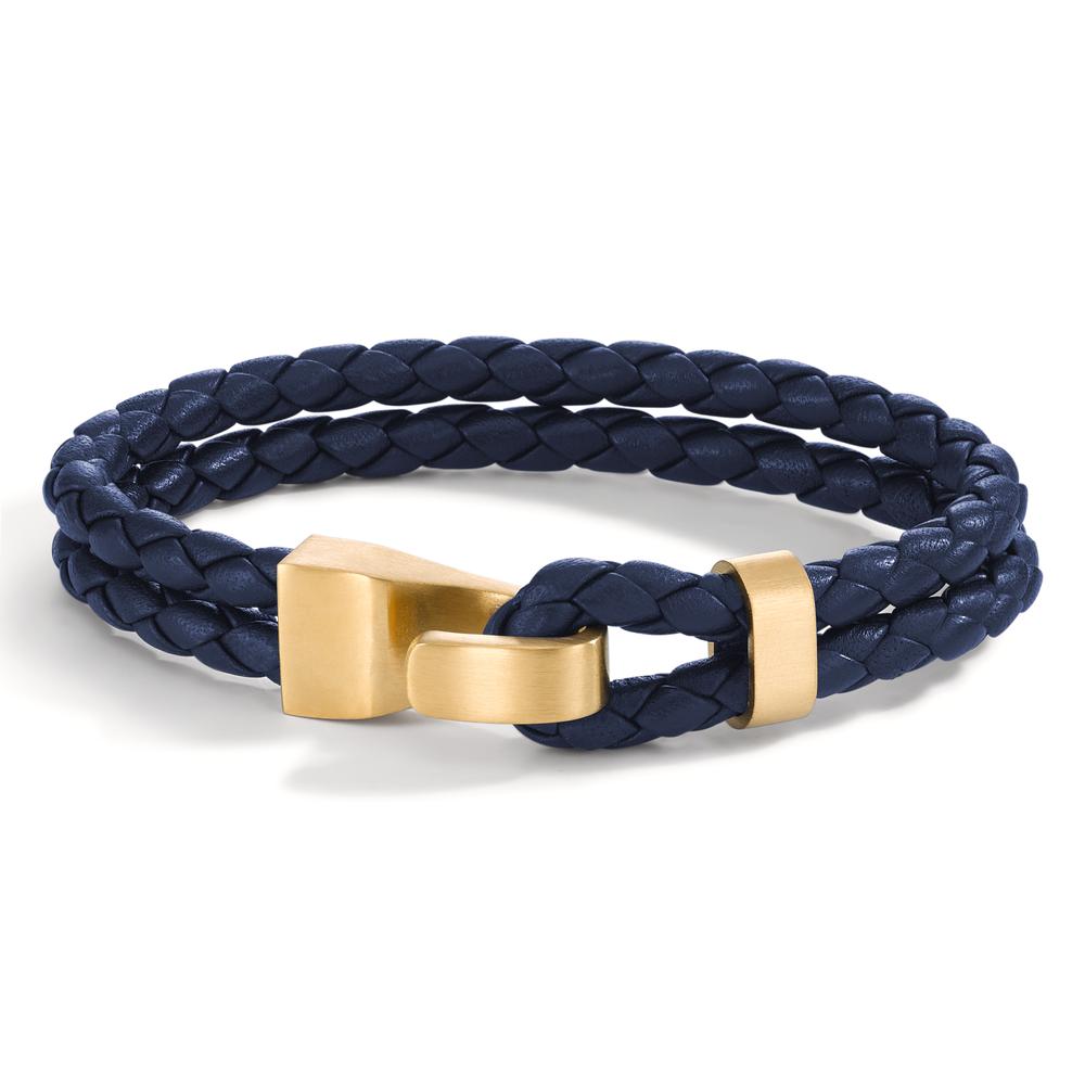 TeNo Herren Armband VADINO Gold aus Edelstahl, Flechtleder NAVY BLUE, 23cm von TeNo