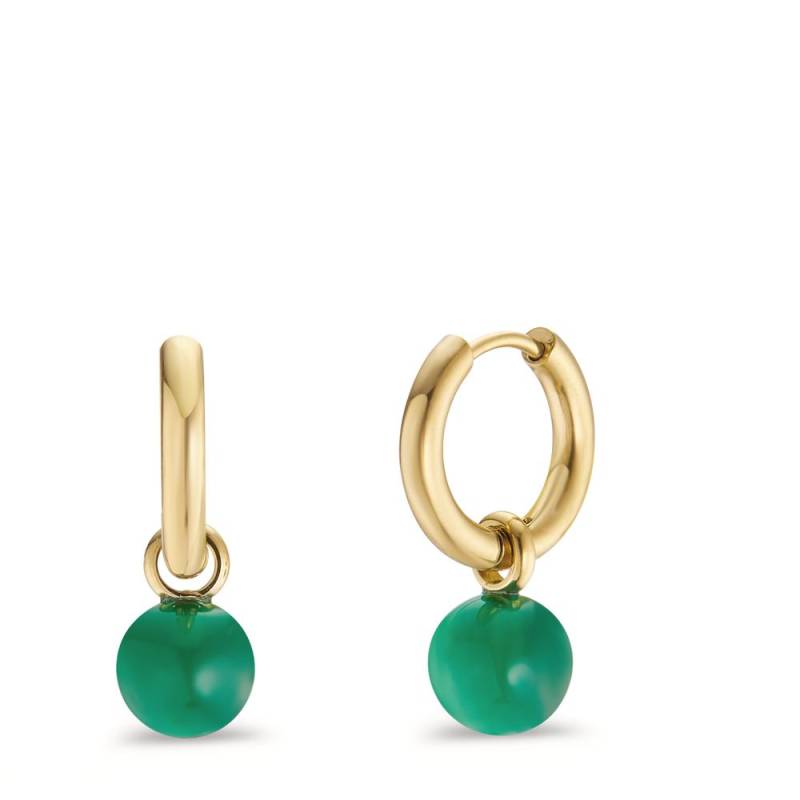TeNo Damen Creolen Set Muse Gold aus Edelstahl mit grünen Perlen aus Achat in Ø8mm von TeNo