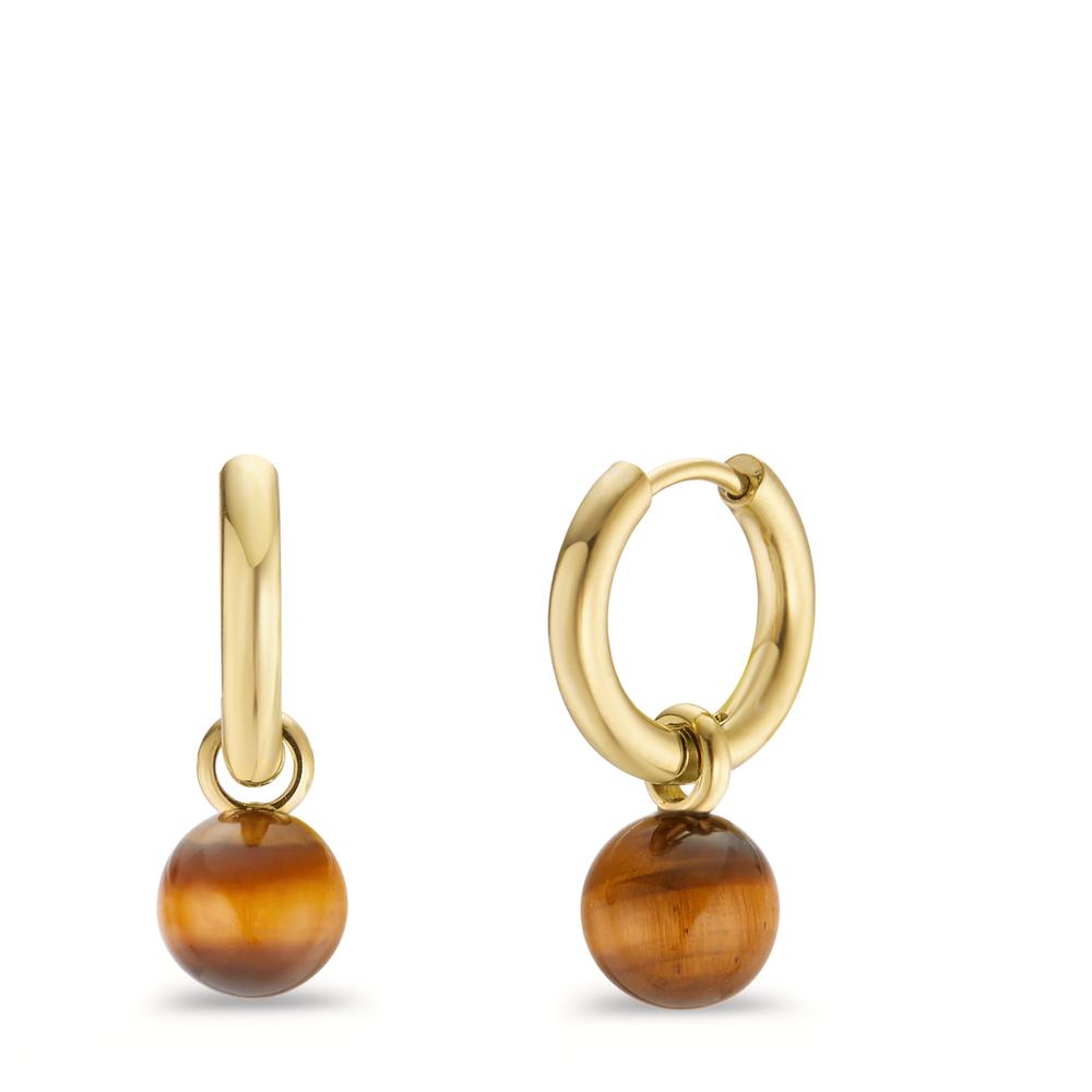 TeNo Damen Creolen Set Muse Gold aus Edelstahl mit natürlichen Tigerauge Perlen im Ø8mm von TeNo