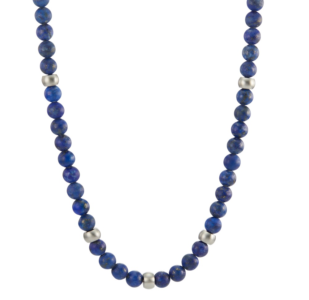 TeNo Damen Edelstahl-Halskette ERA mit Lapislazuli Perlen, 50 cm, Ø6.5 mm von TeNo