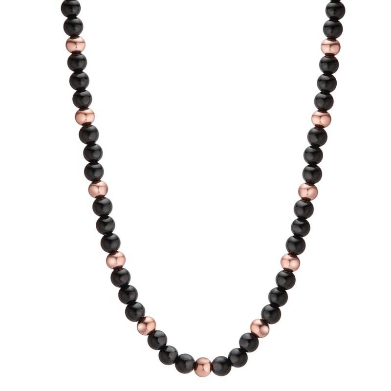 TeNo Damen Halskette MUSE Rosé aus Edelstahl mit schwarzem Achat 42-45 cm verstellbar Ø4 mm von TeNo