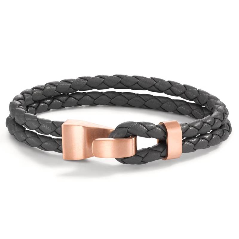 TeNo Herren Lederarmband VADINO Roségold aus Edelstahl, Flechtleder SHADOW GREY, 21cm von TeNo